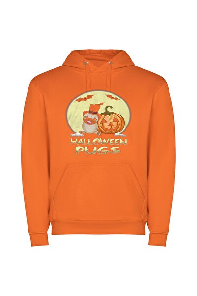 iLovePrints Pug-o'-Lantern: Spooky Style Φούτερ με κουκούλα σε χρώμα Πορτοκαλί