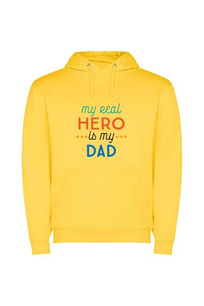 iLovePrints Daddy: My Real Hero Φούτερ με κουκούλα σε χρώμα Κίτρινο