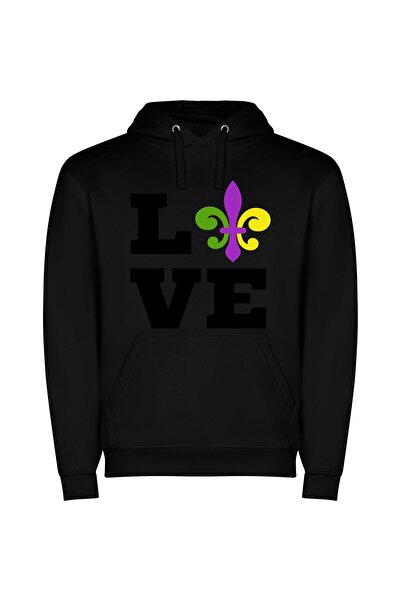 iLovePrints Artful Black & White Love Φούτερ με κουκούλα σε χρώμα Μαύρο