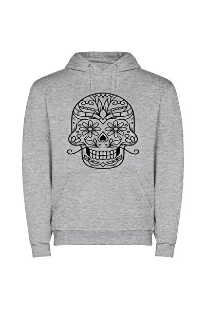 iLovePrints Fanciful Floral Sugar Skull Φούτερ με κουκούλα σε χρώμα Γκρι