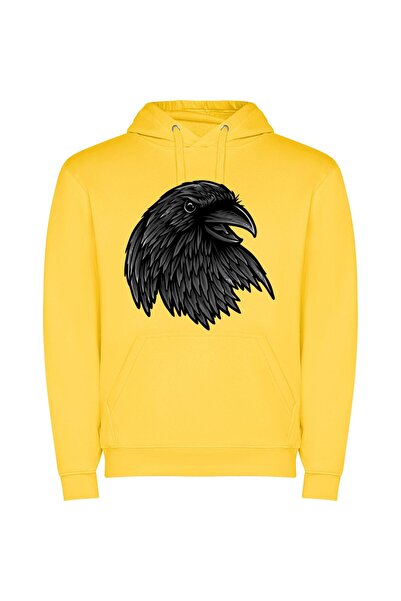 iLovePrints Crow's Noir Portrait Φούτερ με κουκούλα σε χρώμα Κίτρινο