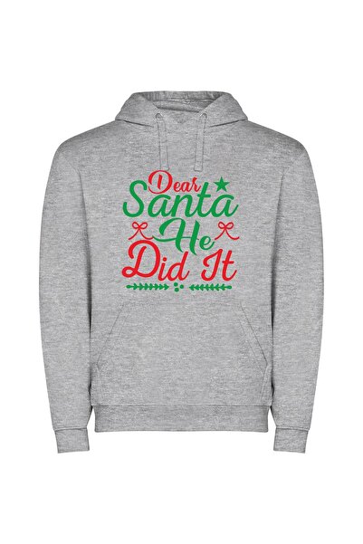 iLovePrints Cheerful Santa's Christmas Success Φούτερ με κουκούλα σε χρώμα Γκρι