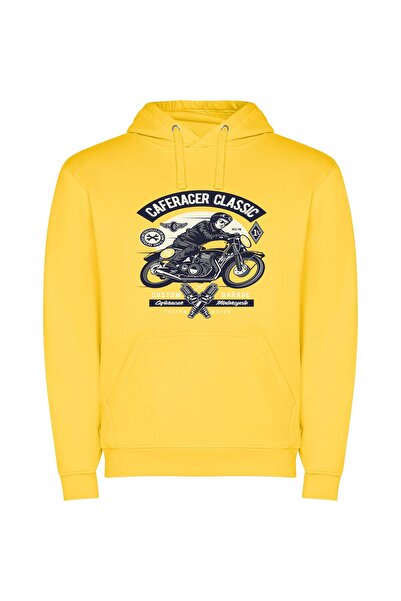 iLovePrints Vintage Motorcycle Ride Φούτερ με κουκούλα σε χρώμα Κίτρινο