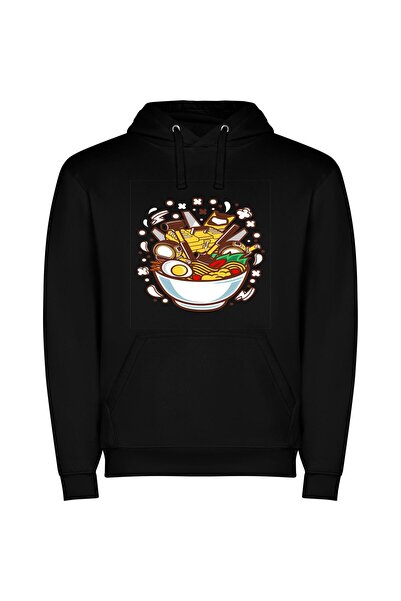iLovePrints Delicious Noodle Bliss Φούτερ με κουκούλα σε χρώμα Μαύρο