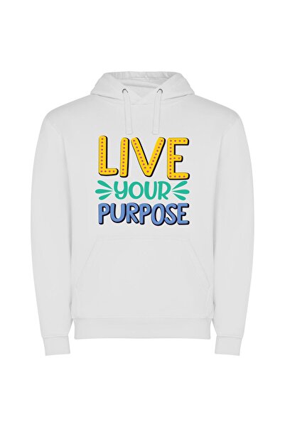 iLovePrints Purpose Pump: Live Life Φούτερ με κουκούλα σε χρώμα Λευκό