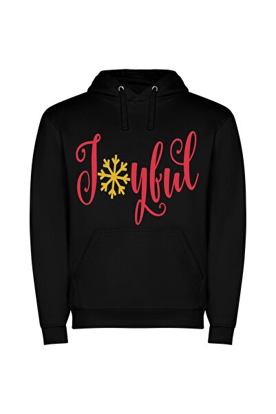iLovePrints Joyful Snowflake Elegance Φούτερ με κουκούλα σε χρώμα Μαύρο