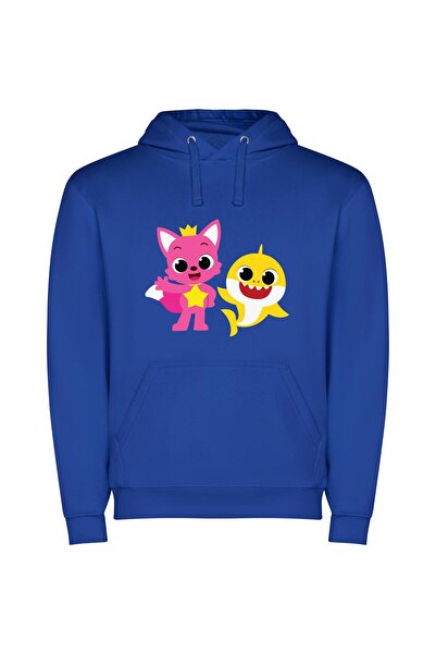 iLovePrints Joyful Cartoon Animal Duo Φούτερ με κουκούλα σε χρώμα Μπλε