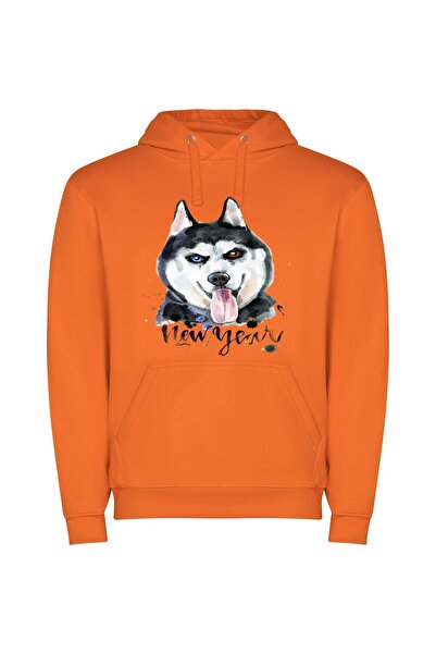 iLovePrints Elegant Husky Portrait Φούτερ με κουκούλα σε χρώμα Πορτοκαλί
