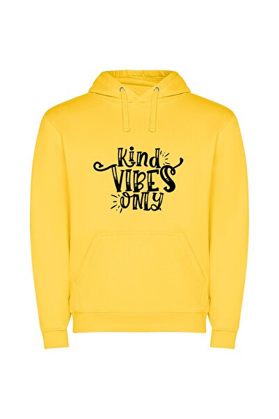iLovePrints Good Vibes Only Φούτερ με κουκούλα σε χρώμα Κίτρινο