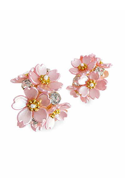 Lovecharm Kadın Pembe Çiçek Figürlü İnci Detaylı Sakura Bloom Çiçek Küpe