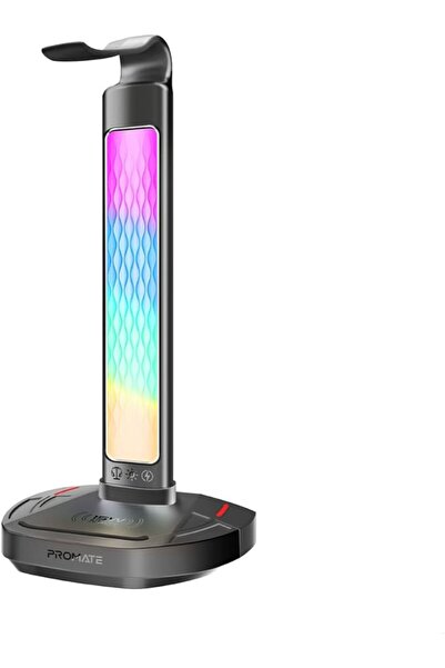 Promate 4-In-1 Multifunctional RGB Headset Stand with 15W Wireless Charger, U...