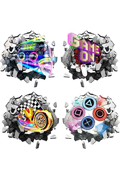 TERRIFI 4PCS 3D Gaming Wall Stickers for Boys Bedrooms Walls,Video Joystick &...