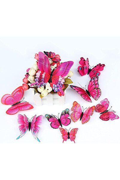 AOMEI 12pcs Rose Red 3D Butterfly Wall Stickers, PVC Waterproof, Realistic St...