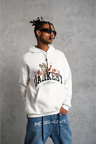 pazarella Men's Oversized Hooded Sweatshirt – White Color Three Thread Inside...