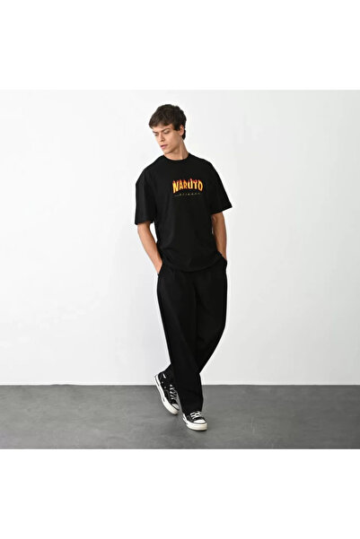 modi Unisex Crew Neck Printed Oversize T-Shirt - Black