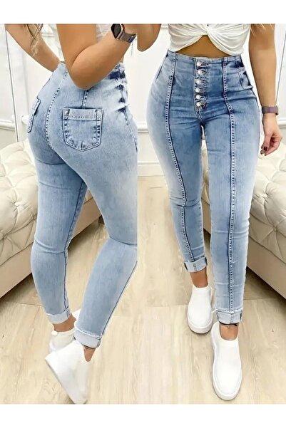 oniks store Women's High-Waisted Button-Front Jeans Pants