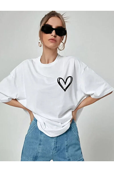 MODA ŞEHRİ Unisex printed oversize t-shirt - white