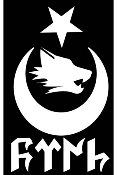 Generic Brand Göktürkçe Turkish Written Bozkurt Crescent Star Car Sticker Decal - 13X22 cm