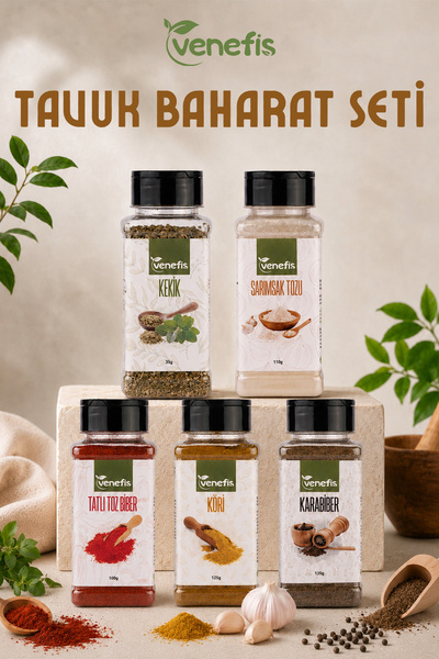 Tavuk Baharat Seti 5'li (Kekik, Sarımsak Tozu, Tatlı Toz Biber, Köri, Karabiber)