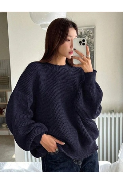 DepoExport Women's Premium Crew Neck Oversize Knitwear Sweater Soft Knitted S...