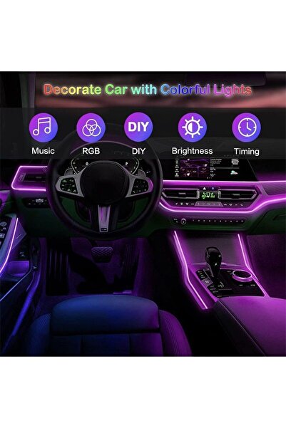 YuTai إضاءة محيطة للسيارة بتقنية LED مع تحكم عبر التطبيق بألوان RGB |   360 °...