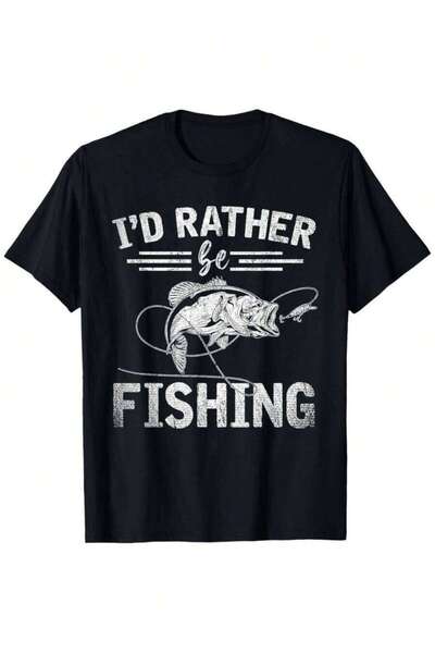 135 Humorous T-Shirt Prefer To Go Graphic Tee Featuring A Leaping Fish Design...