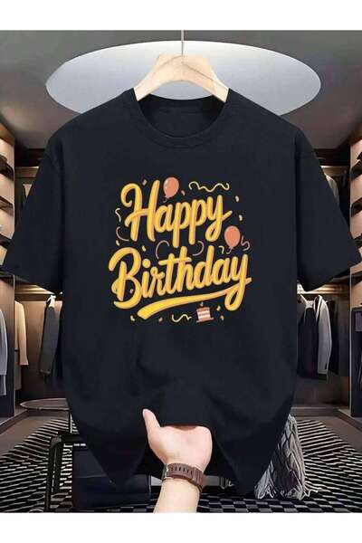LİNA06 تي شيرت Happy T-Shirt متوافق مع الرجال والنساء، أسود اللون، بأكمام قصي...