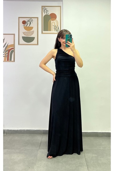 bydenizcollection One-Shoulder Skirt with Lining and Draped Upper Part, Buzzy...