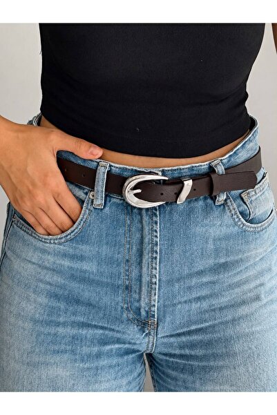 LİA KEMER Silver Belt with Patterned Buckle, Jacket Belt, Pants Belt, Daily Belt