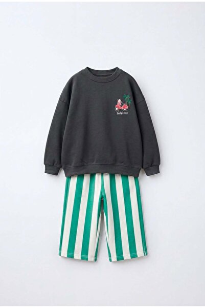 Magu Children's Anthracite Sweatshirt Tracksuit Top and Bottom Set