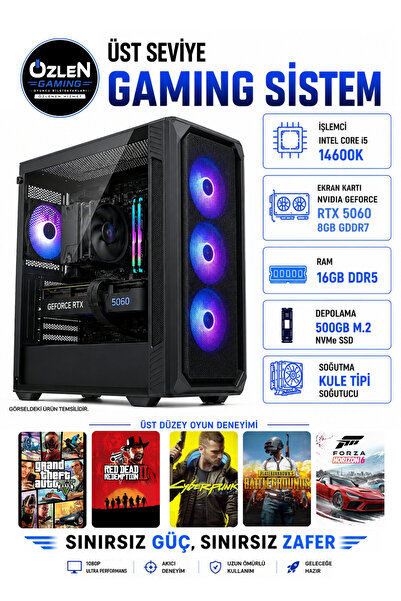 ÖZLEN X45 İ5 14600K RTX 5060 8GB 16GB DDR5 RAM 500GB M.2 SSD Oyuncu Bilgisayarı