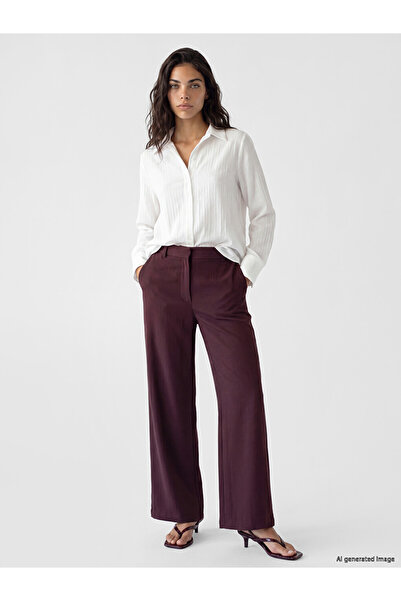 LC Waikiki Lcw Modest Burgundy Regular Fit Wide Leg Women's Trousers