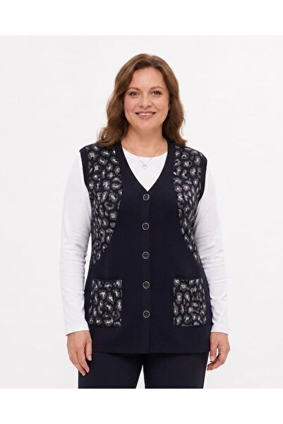 onno style women Silvery Leopard Pattern Classic Buttoned Vest