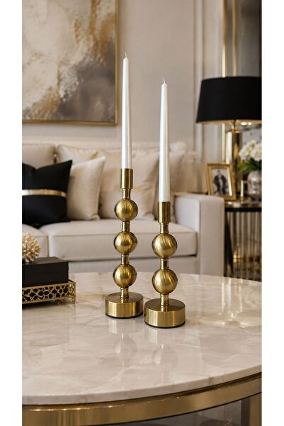 ArzzHome 2'li Dekoratif Top Şamdan + Mum – Eskitme