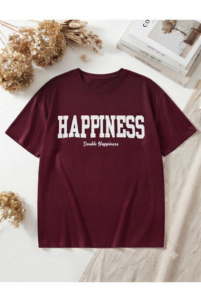 UNCİA OUTDOORS Women'S/Men's Unisex Happines Printed Crew Neck Oversized Comb...