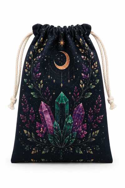 Queen Jera 12X20 cm Crystal and Natural Stone Pouch Multi-Purpose - Mystic Dr...