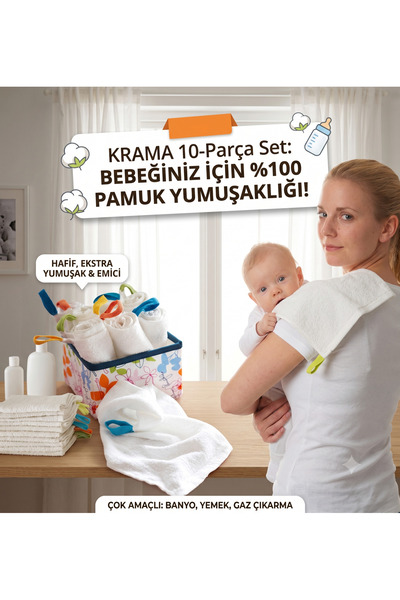 IKEA Unisex Children's White Krama 10 Pieces 30x30 Cm Towel Set Baby Hand Tow...