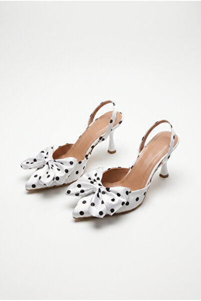 Bianco Lucci Women's Polka Dot Patterned Bow Detailed Thin Heeled Slingback S...