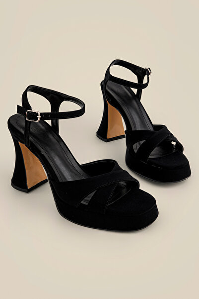 ELOSY SHOES حذاء أدن أسود من جلد الغزال بكعب عالٍ