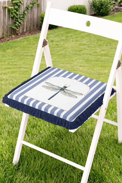 Realhomes Dragonfly Figured Striped Patterned Fringed Zippered Chair Cushion ...