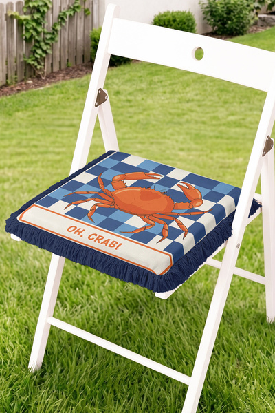 Realhomes Oh, Crab! Chair Cushion with Written Crab Figure, Checkered Pattern...
