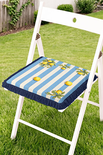 Realhomes Lemon and Striped Mediterranean Patterned Fringed Zippered Chair Cu...