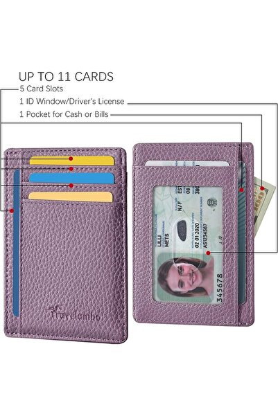 Travelambo Front Pocket Minimalist Leather Slim Wallet RFID Blocking Medium Size
