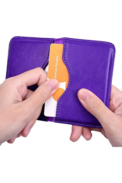 wisdompro Business Card Holder Double Sided PU Leather Business Card Holder w...