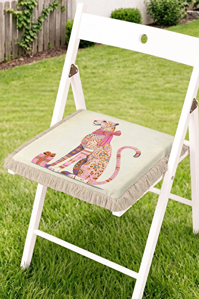 Realhomes Fringed Zippered Chair Cushion with Bowknot Leopard and Gift Box Fi...