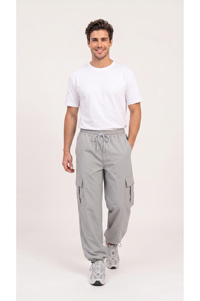 BADESSA Men's Gray Cargo Pocket Thin Parachute Fabric Pants, Comfortable Fit ...