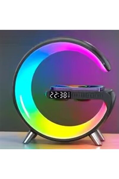 PlayFun Бърз безжичен зарядник 15W с часовник, RGB LED лампа, Bluetooth дифузер