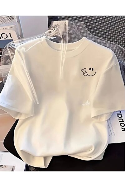 NIGRUM PARDUS Everything Is Happy Emoji Printed 100% Cotton Oversized Women's...