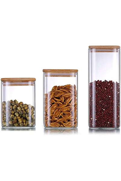 Lushh Square Glass Storage Jar with Air tight Bamboo Lid, Borosilicate Kitche...