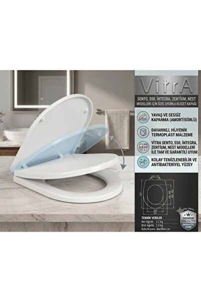 ecestore Vitra Muadili Amortisörlü Yavaş Kapanan Klozet Kapağı Kare Model Sento-S50-İntegra-Zentium-Nest Serisine Uyumlu Üstten Vidalı
